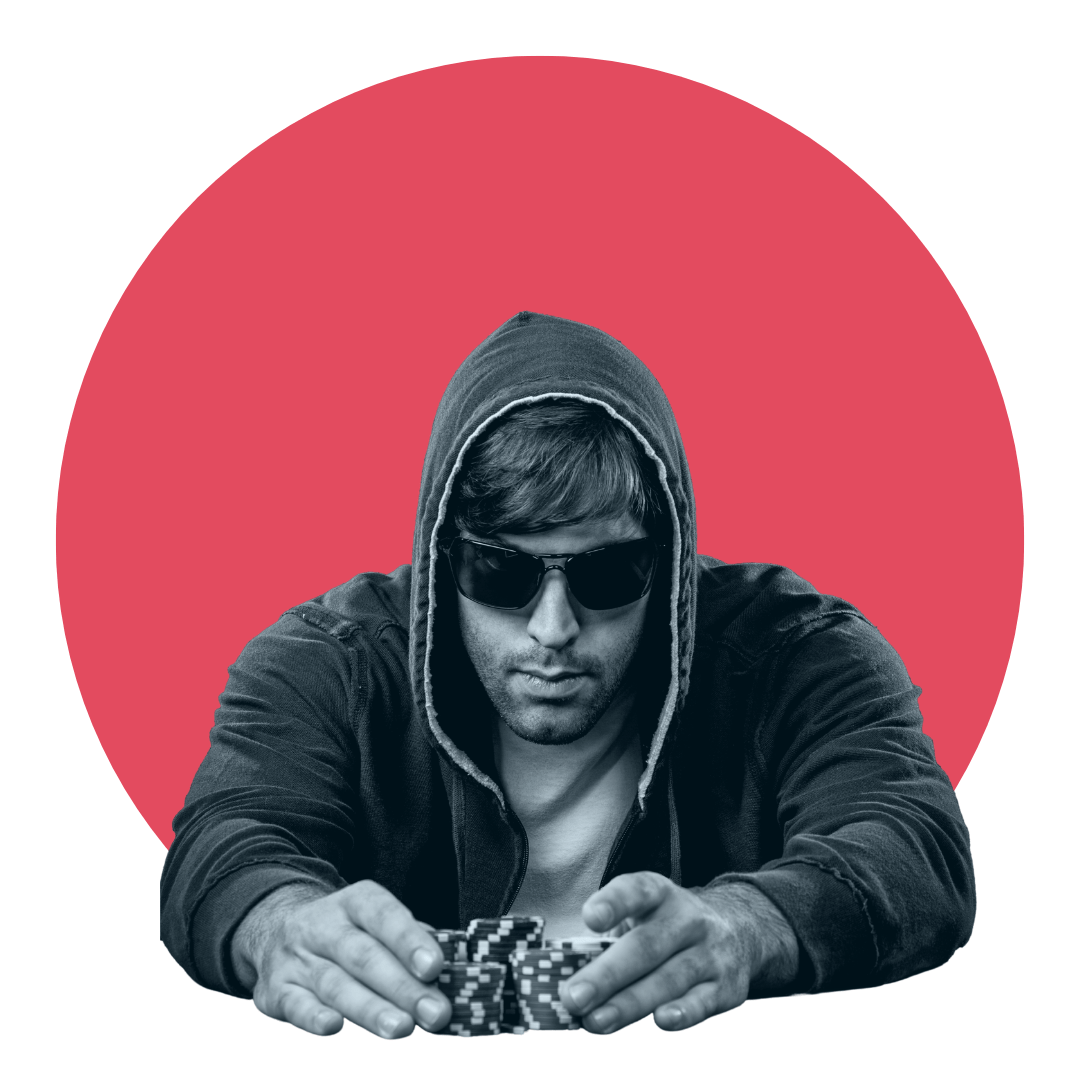 Homme lunette avec jetons de poker - attitude recommandation active