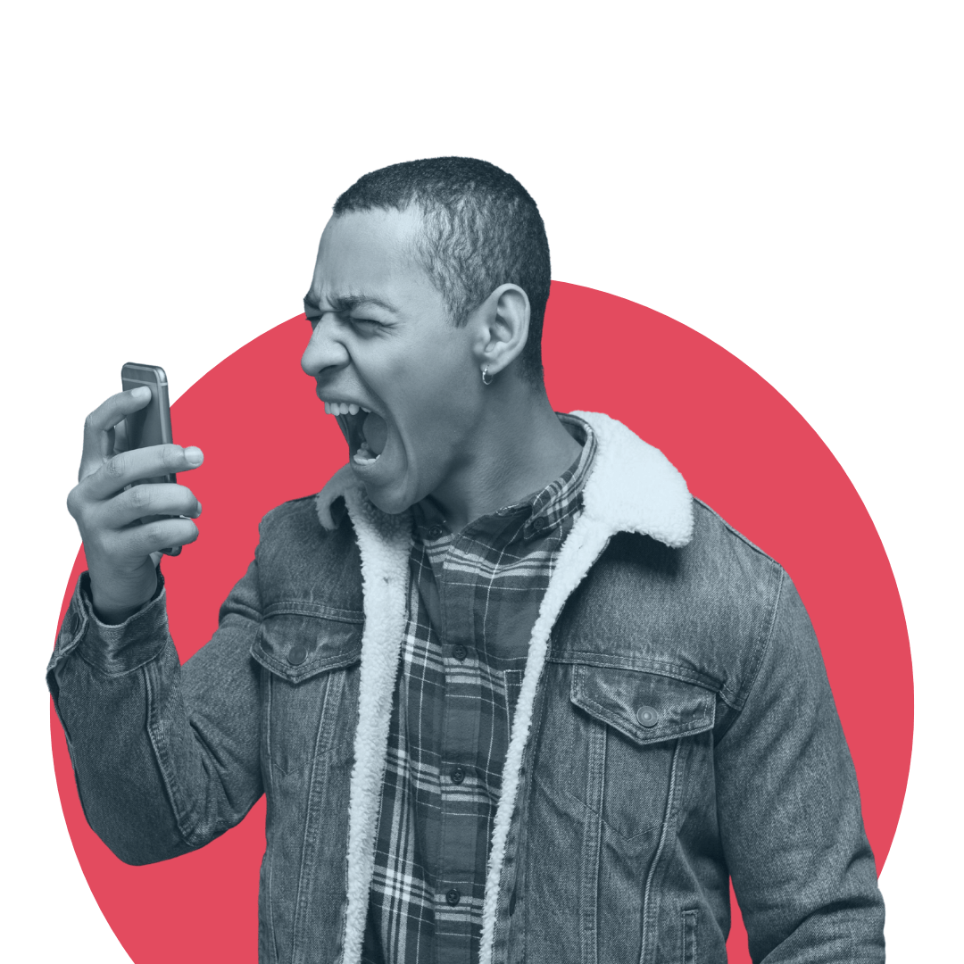 Homme bouche ouverte téléphone