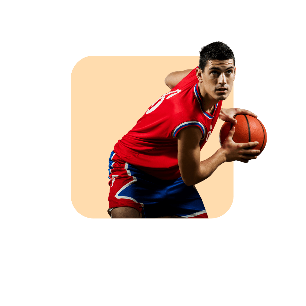 Homme basket maillot rouge avec ballon - développer son leadership